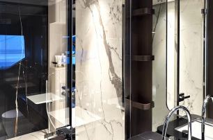 Ferretti motor yacht Lady Aga ensuite with marble shower 