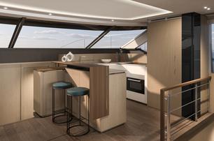 Prestige M8 Evo motor yacht galley with seating 