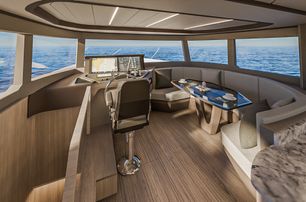 Horizon V74 EVO motor yacht helm station with seating 