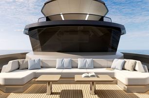 Bering 88 motor yacht foredeck lounge area 