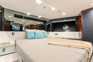 Riva motor yacht Tango Whiskey guest cabin with double bed 
