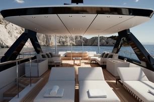 Custom Line Navetta 35 motor yacht sundeck with seating 
