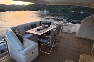 Princess motor yacht Omnia Natura aft deck seating area 