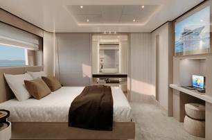 Benetti yacht Lumina guest cabin with double bed 