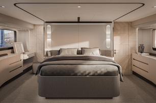 Horizon V74 EVO motor yacht master cabin with storage 
