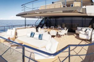 An exterior social space on board a Benetti superyacht