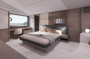 Rendering of Princess X90 motor yacht master cabin 