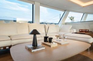 Sunreef Ultima 88 Catamaran main saloon white sofa