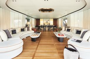 Benetti Oasis 40M saloon circular seating and dining space