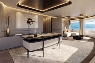 Rendering of Heesen Superyacht Project Ananda master cabin office area 