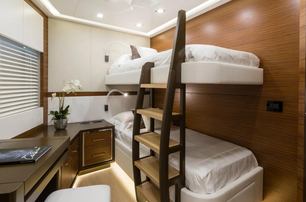 Mangusta yacht Firefly guest cabin with bunk beds 