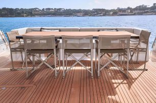 Sanlorenzo motor yacht Kapusha aft deck dining area 