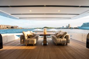 Sanlorenzo motor yacht North aft deck dining area  