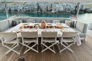 Superyacht Love T aft deck dining area