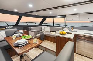 Riviera 46 sports motor yacht interior salon dining and galley