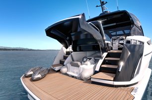 Sunseeker Predator 55 (Mk2) aft shot beach club open