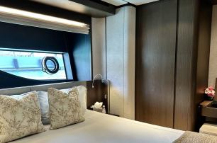 Ferretti motor yacht Lady Aga guest cabin with double bed 