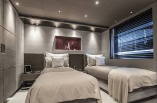  Baglietto superyacht Severin's guest cabin with twin beds 