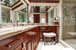 Westport motor yacht Simplicity master en suite with glass shower 