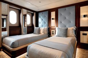Royal Hakvoort superyacht Jubilee guest cabin with twin beds 