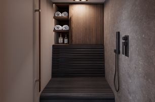 Arksen 55 motor yacht shower with stone detailing 