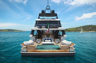 The swim platform and aft deck section of a new Benetti yacht