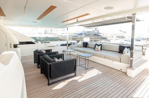 Custom Line yacht Willpower upper aft deck lounge 