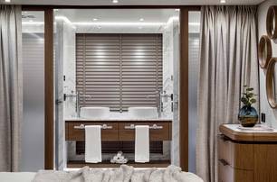 Lazzara LPC 300 catamaran owners ensuite with twin basins 