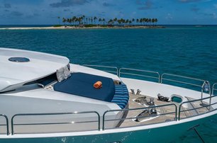 Sunseeker motor yacht Emrys foredeck with sun pads 