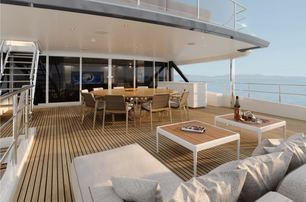 Benetti yacht Lumina upper aft deck lounge and dining area 
