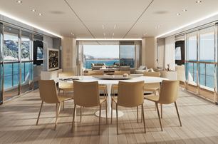 Custom Line Navetta 35 motor yacht main saloon dining area 