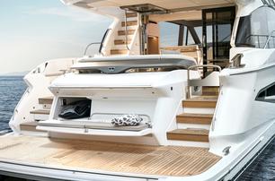 F58 motor yacht beach club close up