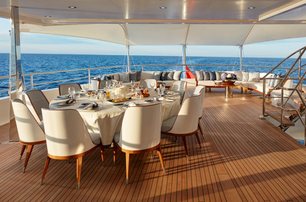 Feadship superyacht Joy aft deck dining area 