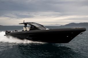 Technohull Alpha 45 boat underway side view 