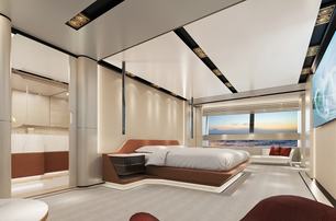 Baglietto yacht series DOM 133 cabin with large windows and natural light