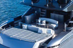 Pershing motor yacht Aldebaran III aft deck lounge area 