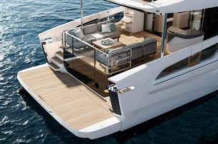 Absolute Navetta 66 motor yacht aft deck lounge and swim platform 