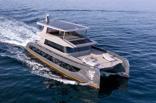 VisionF 82 catamaran under way