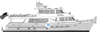 860 Deluxbridge Skylounge Motoryacht profile illustration