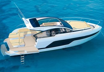 Fairline Targa 40 Mk2 2023 low aerial shot starboard side