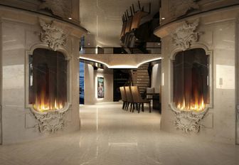 Lurssen yacht KISMET hallway with fireplaces