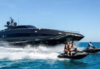 two PWC jet ski in front of superyacht