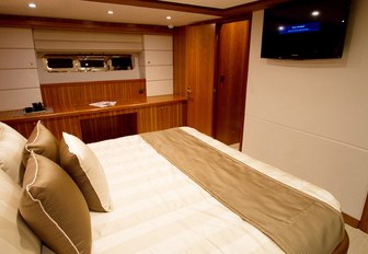 A guest cabin on board a Johnson 70 luxury yacht