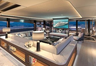 An entertainment area on board a Benetti superyacht