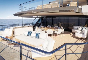 An exterior social space on board a Benetti superyacht