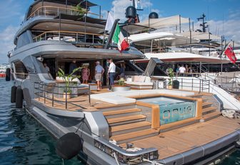 superyacht for sale with swimming pool on aft deck for sale at FLIBS