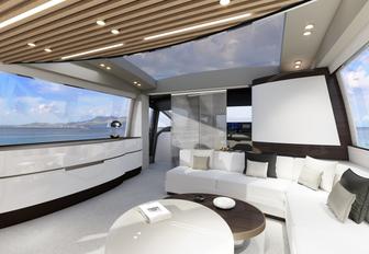 The contemporary interior of an Azimut yacht for sale