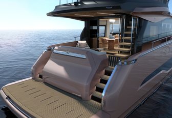 Cranchi Sessantadue 62 render image of closed aft deck taken over starboard quarter