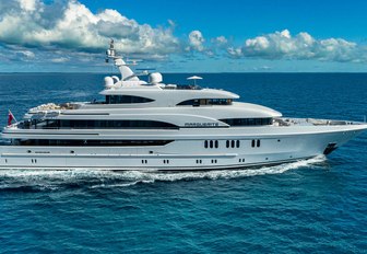 Superyacht MARGUERITE underway, surrounded by sea