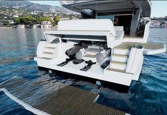 Pearl 82 tender stowage and hydraulic bathing platform